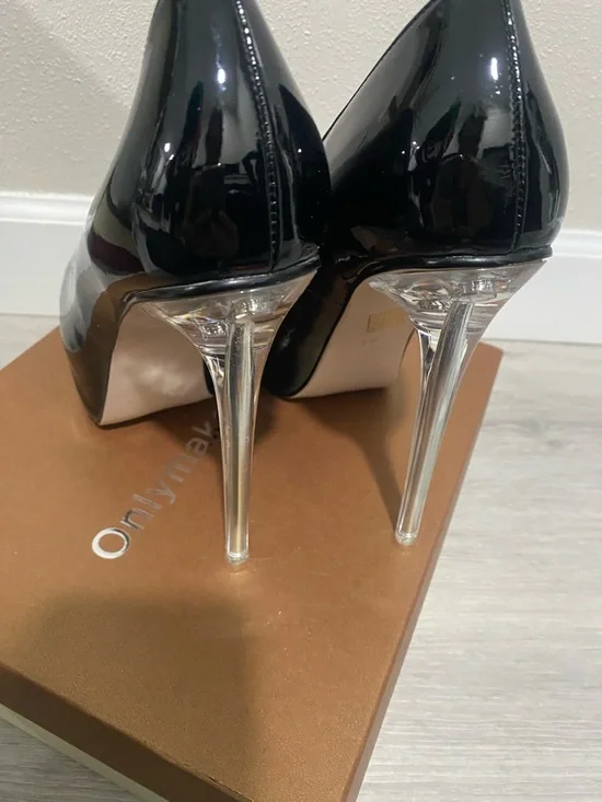 Black Patent Platform Pumps with Clear Stiletto Heel - Picture 6 of 7